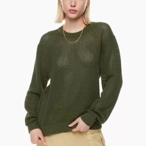 Aritzia TNA Alameda Crochet Crewneck Sweater // Fatigue